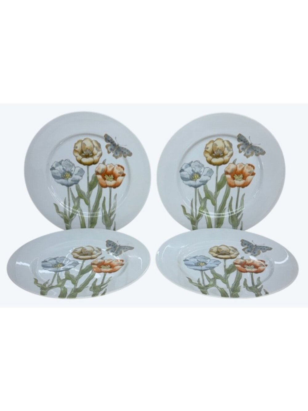 4 Fitz & Floyd Pastel Poppy Salad Plates Japan 7 1/2"